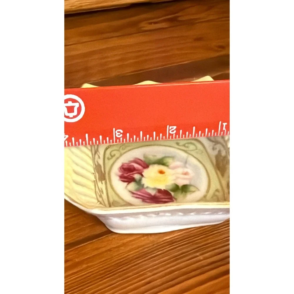 Kusumoto China Trinket Dish Unisex 4in White Hand Painted Occupied Japan Floral